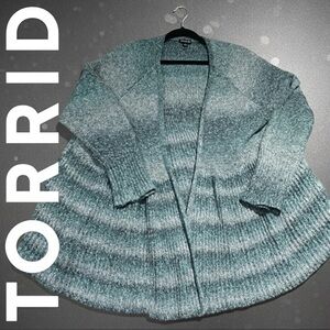 Torrid Plus Size 2X (18/20) Ombré Teal Gray Open Front Cardigan Sweater Cozy